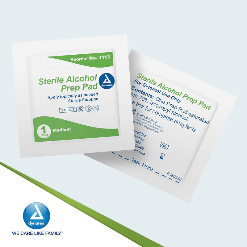 Dynarex Alcohol Prep Pads, Medium, Sterile - Box of 200
