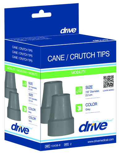 Drive Crutch Tips (Pair) Grey - Fits Cane/Crutch (7/8" Diameter) Heavy Duty