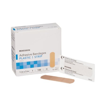 Adhesive Strip McKesson 1 X 3 Inch Plastic Rectangle Tan Sterile | Medical Source.