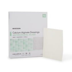 Silver Calcium Alginate Dressing McKesson 4 X 4-3/4 Inch Rectangle Sterile