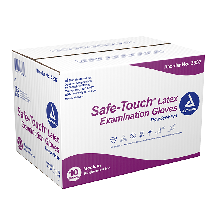 Dynarex Safe-Touch Latex Exam Gloves - Powder-Free