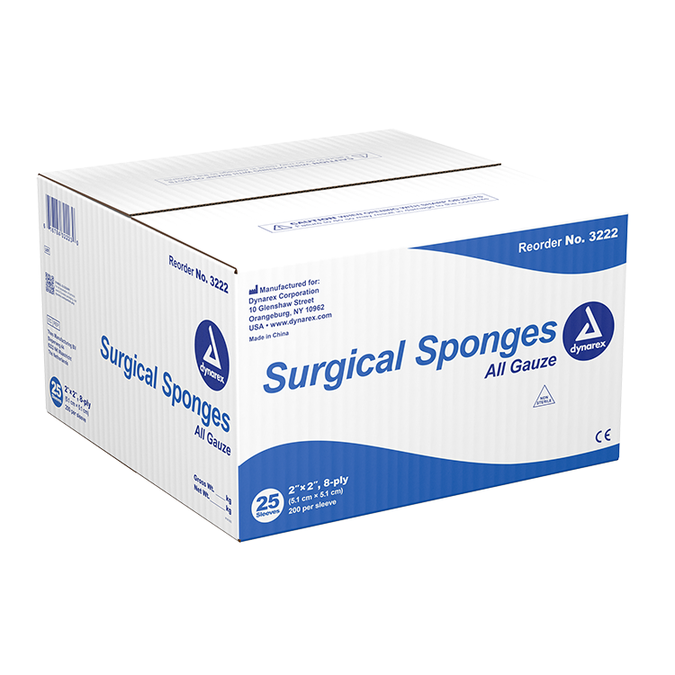 Dynarex Non-Sterile 8 Ply Surgical Gauze Sponge, 2" x 2" - 200 Pads per Box