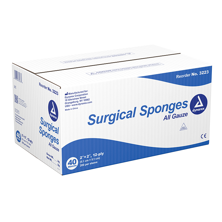 Dynarex Non-Sterile 12 Ply Surgical Gauze Sponge, 2" x 2" - 200 Pads per Box