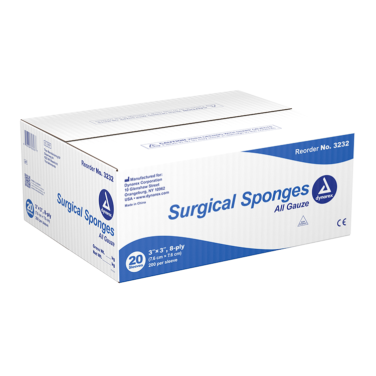 Dynarex Non-Sterile 8 Ply Surgical Gauze Sponge, 3" x 3" - 200 Pads per Box