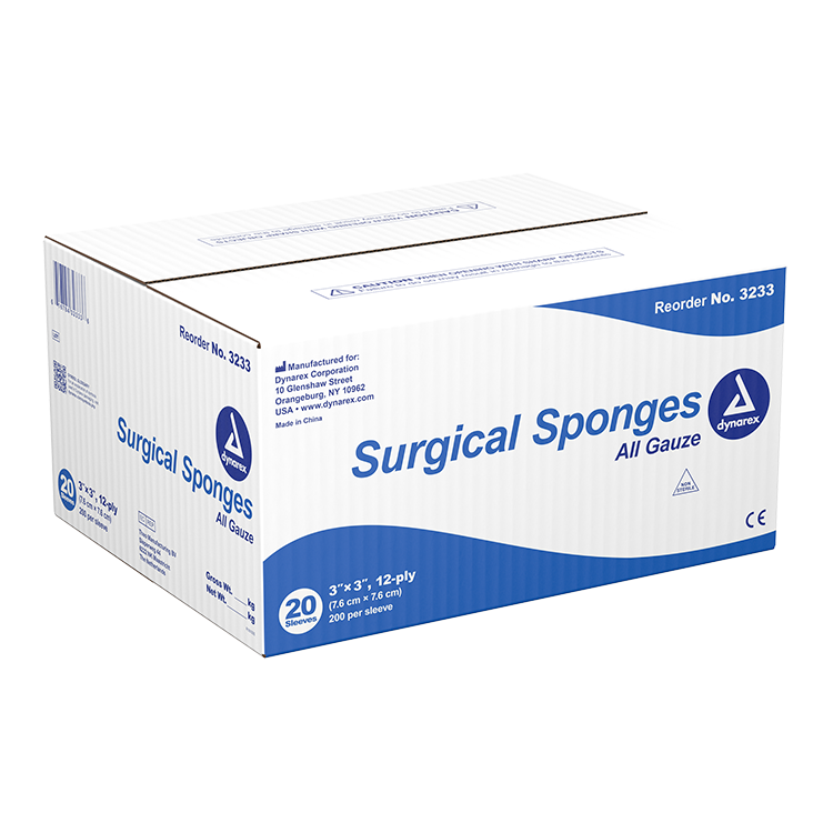 Dynarex Non-Sterile 12 Ply Surgical Gauze Sponge, 3" x 3" - 200 Pads per Box