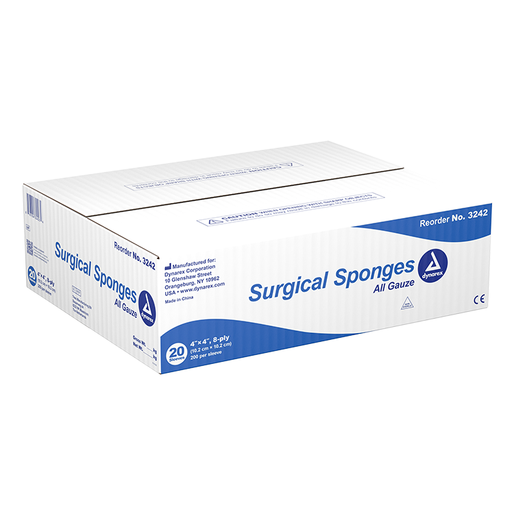 Dynarex Non-Sterile 8 Ply Surgical Gauze Sponge, 4" x 4" - 200 Pads per Box