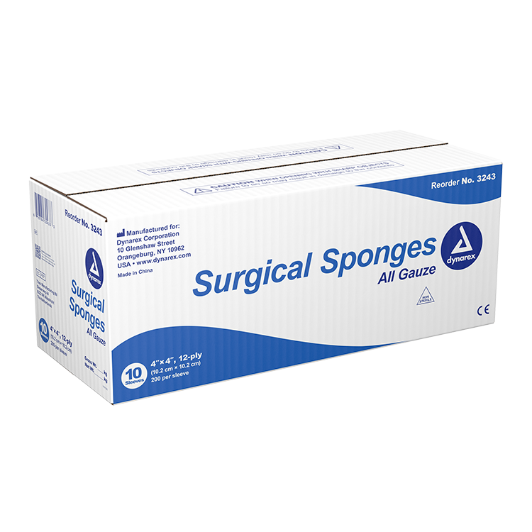 Dynarex Non-Sterile 12 Ply Surgical Gauze Sponge, 4" x 4" - 200 Pads per Box