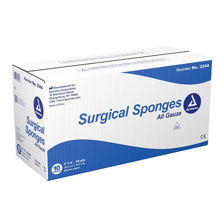 Dynarex Non-Sterile 16 Ply Surgical Gauze Sponge, 4" x 4" - 200 Pads per Box