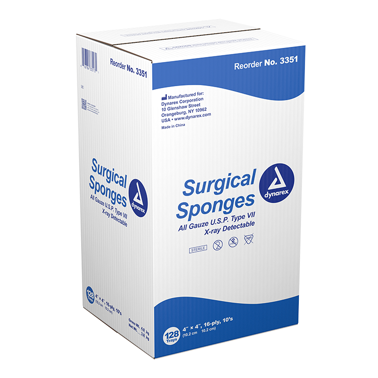 Dynarex X-Ray Detectable Surgical Gauze Sponge - Sterile 16 Ply, 4" x 4" - 10 per Box