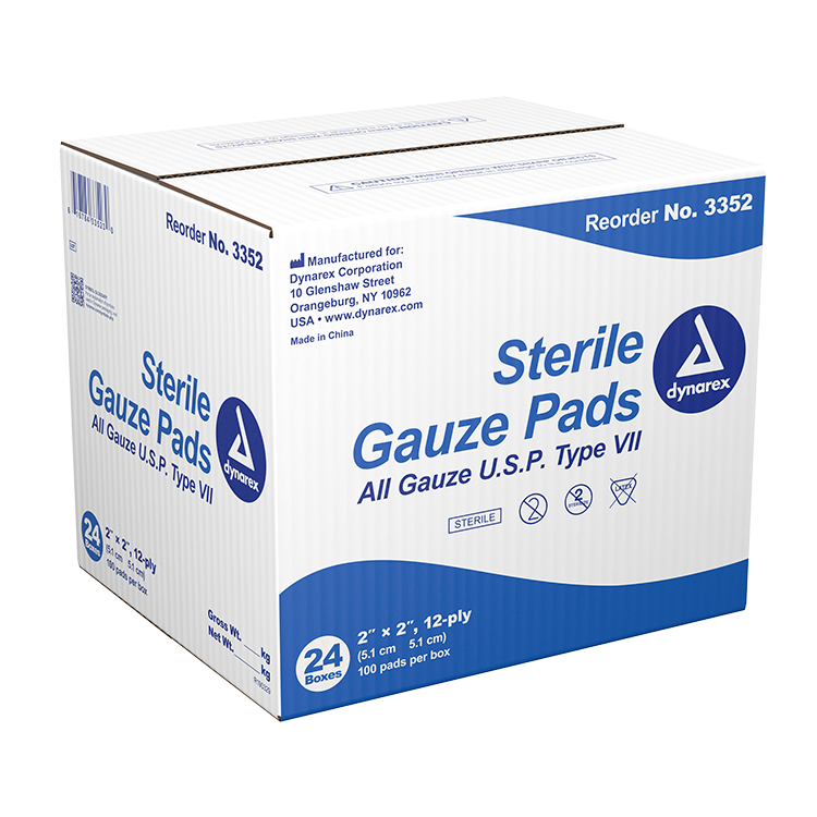 Dynarex Sterile Gauze Pad - 12 Ply, 2" x 2" - 100 Pads per Box