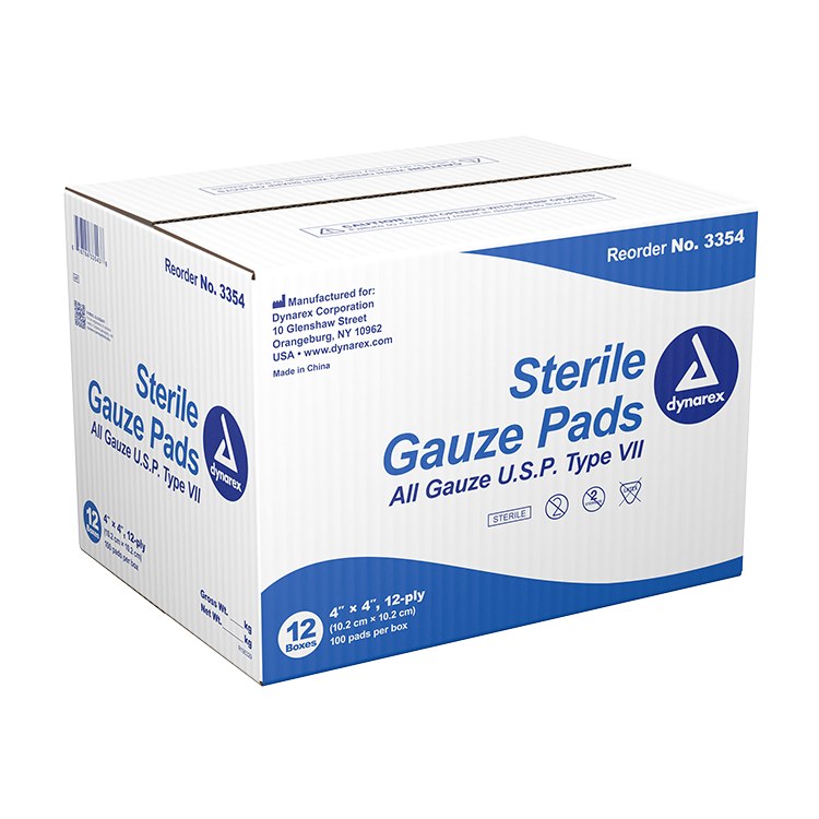 Dynarex Sterile Gauze Pad - 12 Ply, 4" x 4" - 100 Pads per Box