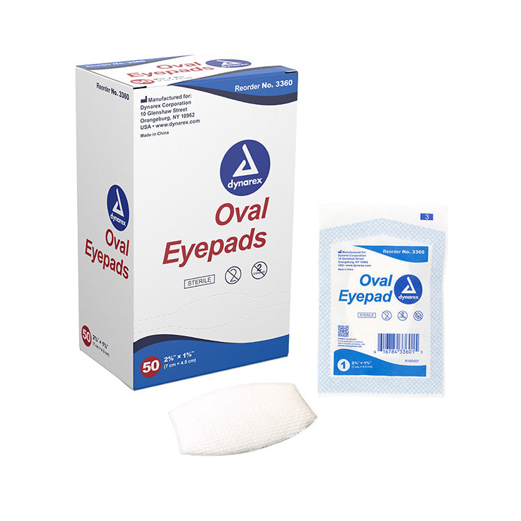 Dynarex DynaSafety Sterile Eye Pads - Oval-Shaped, Cotton-Filled