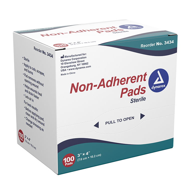 Dynarex Non-Adherent Sterile Pads - Available in 2"x3", 3"x4", 3"x8"