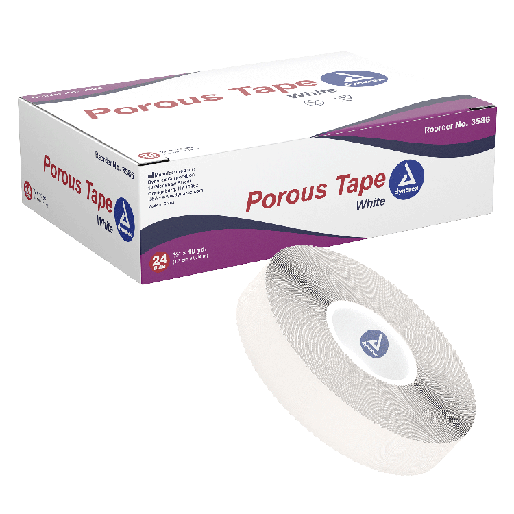 Dynarex Porous Tape - Breathable Cloth, 1/2" x 10yds & 2" x 10yds, Strong Adhesion