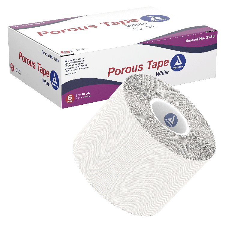 Dynarex Porous Tape - Breathable Cloth, 1/2" x 10yds & 2" x 10yds, Strong Adhesion