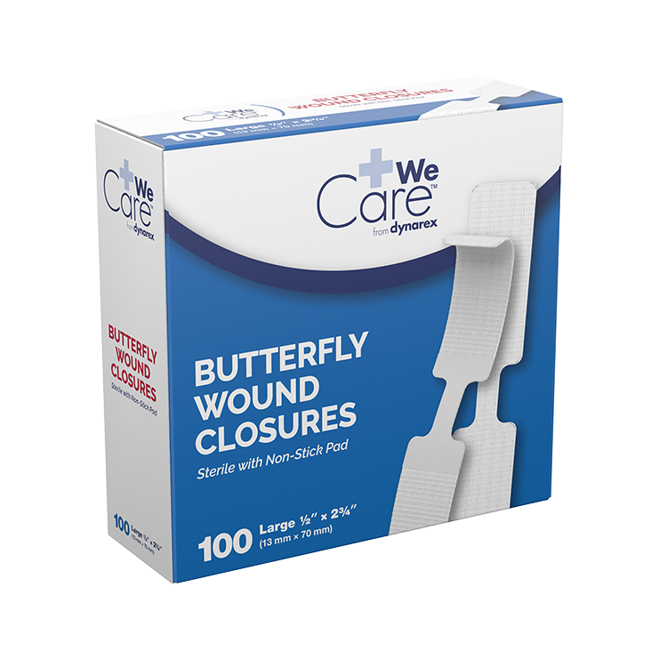 DynaSafety Butterfly Wound Closures - Sterile, 1/2" x 2 3/4", 100 Bandages per Box