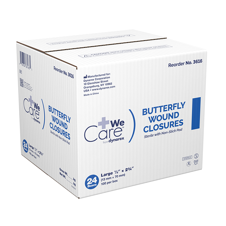 DynaSafety Butterfly Wound Closures - Sterile, 1/2" x 2 3/4", 100 Bandages per Box