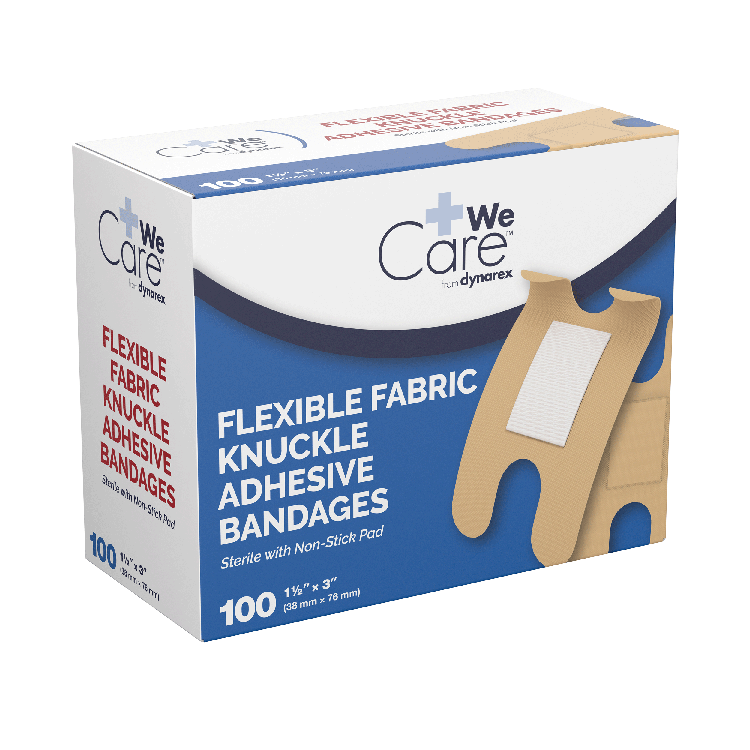 DynaSafety Adhesive Fabric Bandages - Sterile Knuckle Bandages 1 1/2" x 3"