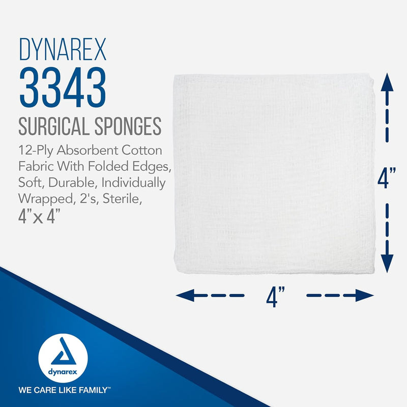 Dynarex Gauze Sponges Sterile- 2's 4 X 4 -12ply (25-2's Per Tray)