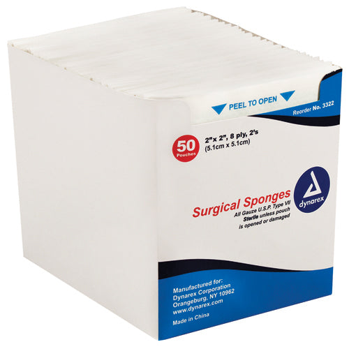 Dynarex Gauze Sponges Sterile- 2's 4 X 4 -12ply (25-2's Per Tray)