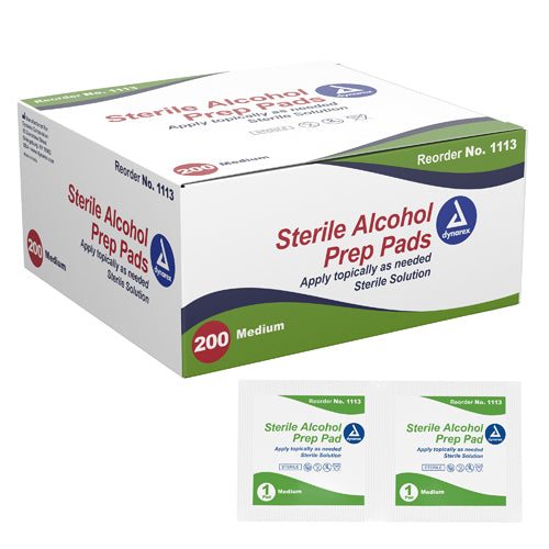 Dynarex Alcohol Prep Pads, Medium, Sterile - Box of 200