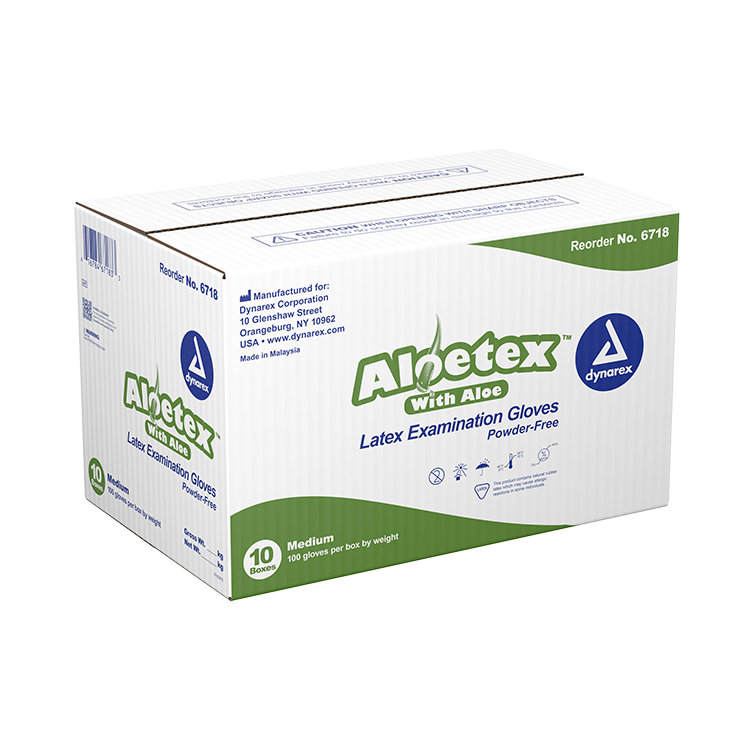 Dynarex Aloetex Latex Exam Gloves - Aloe-Coated