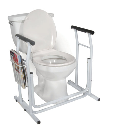 Toilet Safety Rail with Magazine Holder & Foam-Padded Handles