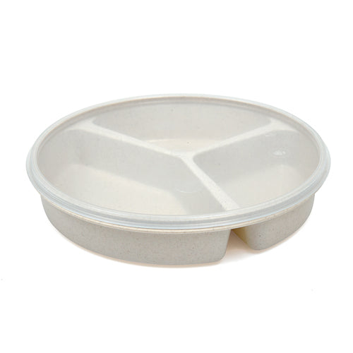 Sandstone Partitioned Scoop Dish with Lid – 3 Compartments, Microwave & Dishwasher Safe