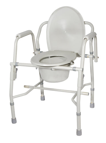 Deluxe Steel Drop-Arm Commode with Adjustable Height for Enhanced Comfort and Easy Transfers