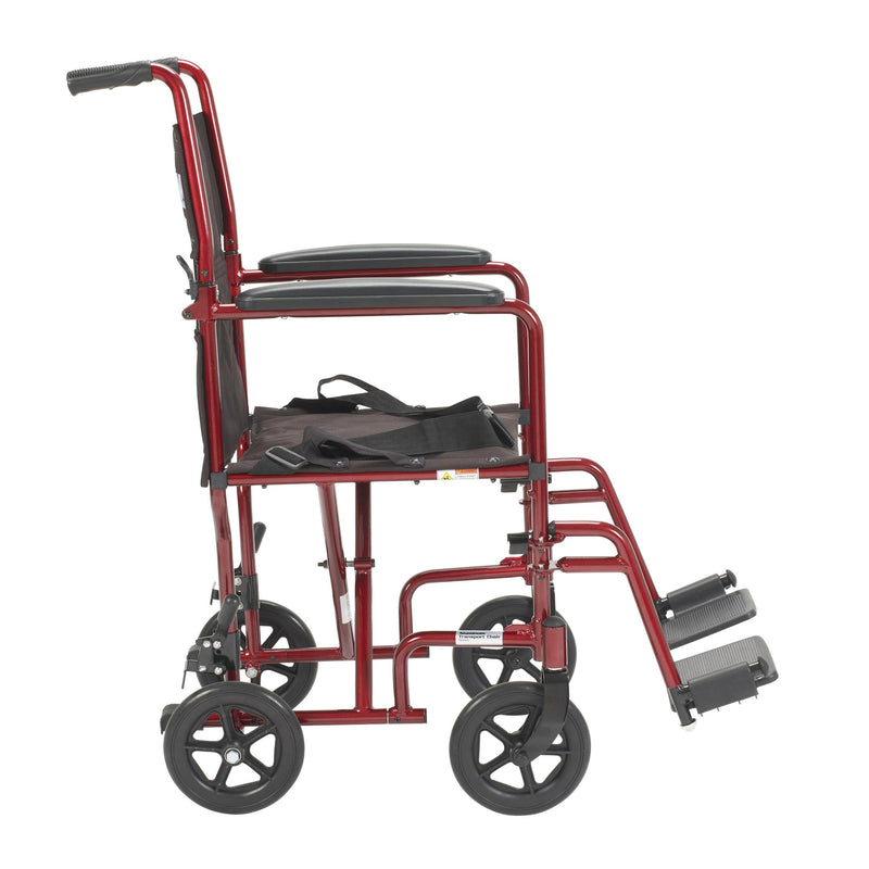 Drive Lightweight Transport Wheelchair, Red, 19 in