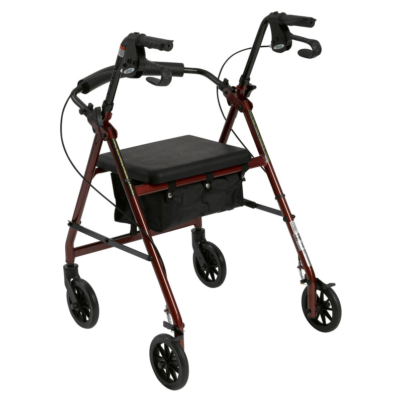 Drive Rollator 4-wheel With Pouch & Padded Seat  Red