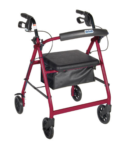 Drive Rollator 4-wheel With Pouch & Padded Seat  Red
