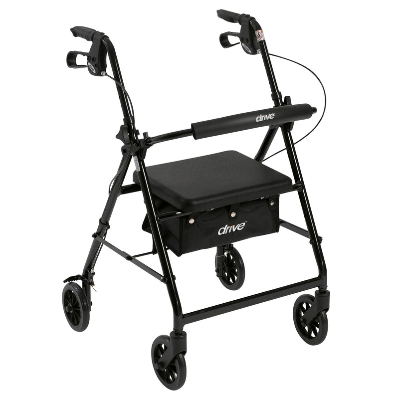 Drive Rollator 4-Wheel with Pouch & Padded Seat - Black Aluminum