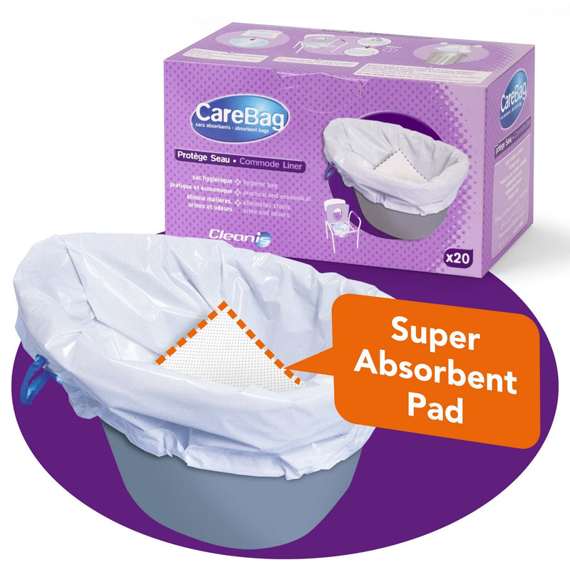 Carebag Commode Pail Liners - 16oz Absorbent Capacity (20-1/2"x15-3/4") Box of 20 for Hygienic Waste Management