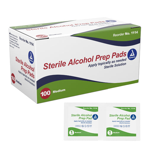 Dynarex Alcohol Prep Pads, Medium, Sterile - Box of 100