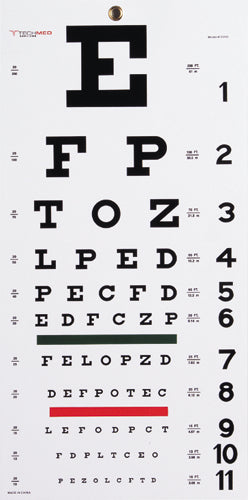 Snellen Eye Chart – 20 Ft. Test Distance, Non-Reflective Matte Finish (22" x 11")