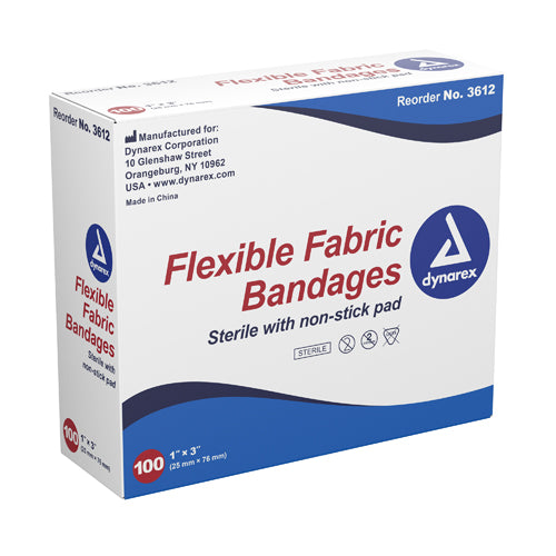Dynarex Flexible Fabric Bandages 1" x 3" Sterile (Box of 100)