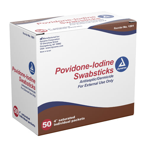 Povidone Iodine Swabsticks - Box of 50 for Antiseptic Use