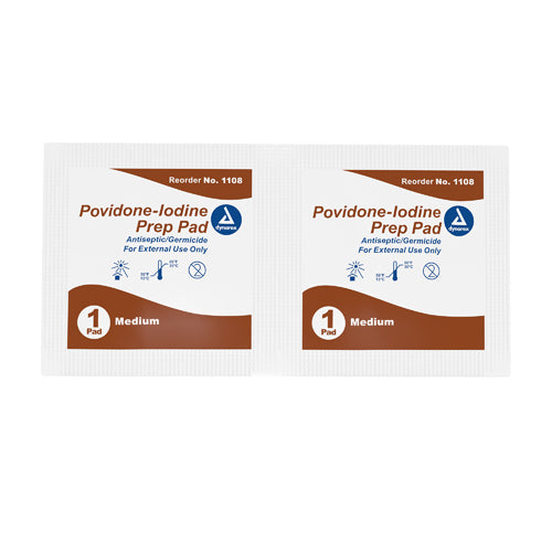 Povidone Iodine Prep Pads - Box of 100 for Antiseptic Cleansing