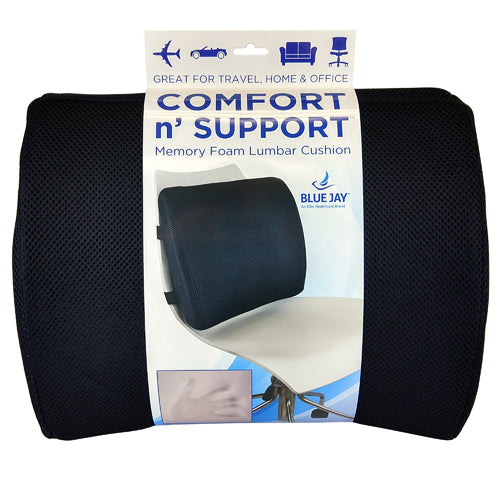 Lumbar Cushion W/straps  Black Memory Foam - Blue Jay