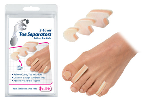 3-Layer Toe Separators, Large, Pack of 6 for Foot Pain Relief