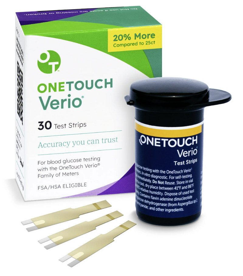 OneTouch Verio Test Strips for Diabetes - 30 Count | Diabetic Test Strips for Blood Sugar Monitor | Home Self Glucose Testing | 1 Box (30 Test Strips)