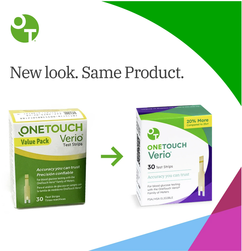 OneTouch Verio Test Strips for Diabetes - 30 Count | Diabetic Test Strips for Blood Sugar Monitor | Home Self Glucose Testing | 1 Box (30 Test Strips)