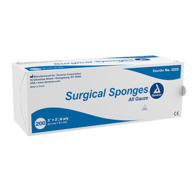 Dynarex Non-Sterile 8 Ply Surgical Gauze Sponge, 2" x 2" - 200 Pads per Box