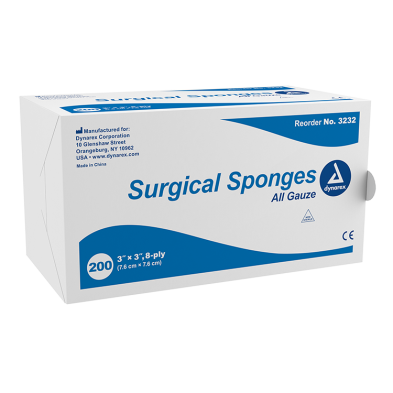 Dynarex Non-Sterile 8 Ply Surgical Gauze Sponge, 3" x 3" - 200 Pads per Box