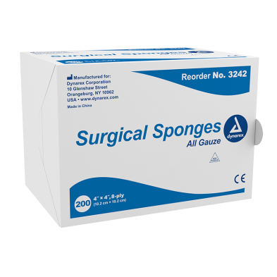 Dynarex Non-Sterile 8 Ply Surgical Gauze Sponge, 4" x 4" - 200 Pads per Box