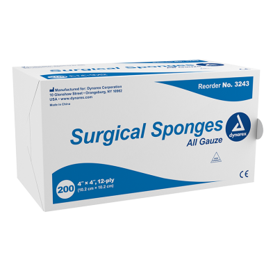 Dynarex Non-Sterile 12 Ply Surgical Gauze Sponge, 4" x 4" - 200 Pads per Box