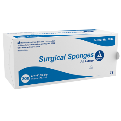 Dynarex Non-Sterile 16 Ply Surgical Gauze Sponge, 4" x 4" - 200 Pads per Box