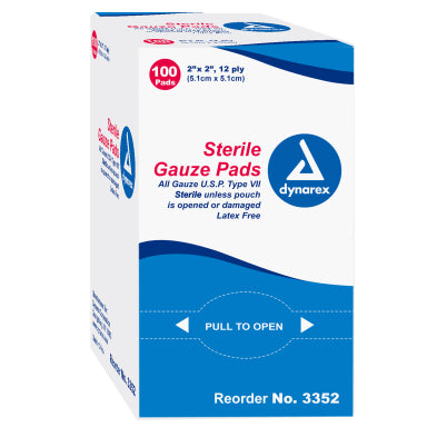 Dynarex Sterile Gauze Pad - 12 Ply, 2" x 2" - 100 Pads per Box