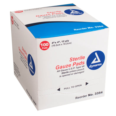 Dynarex Sterile Gauze Pad - 12 Ply, 4" x 4" - 100 Pads per Box